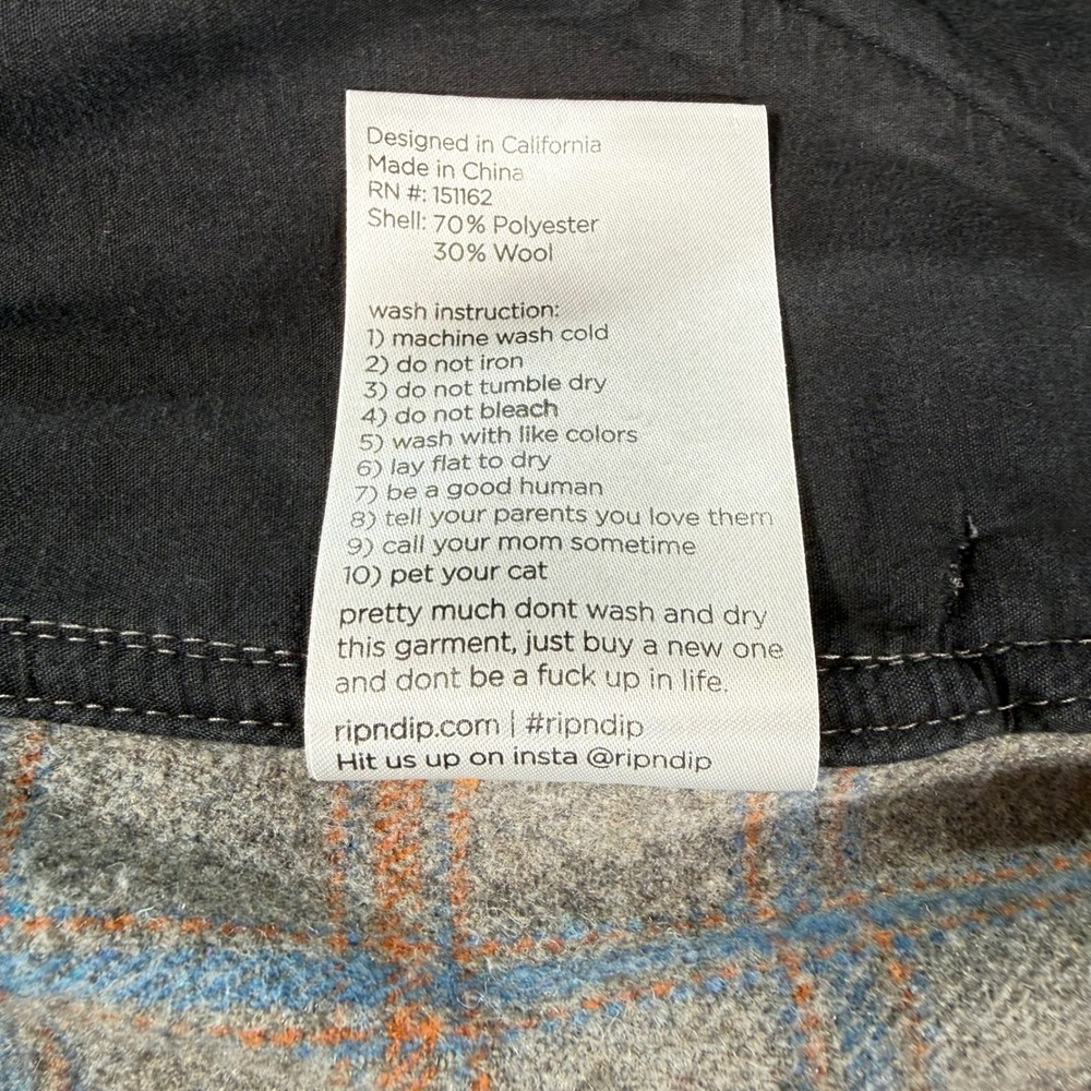 RipNDip Split Plaid Pants Mens/Uni 30" Wool Blend Two Tone Black Grey Streetwear - Picture 12 of 13